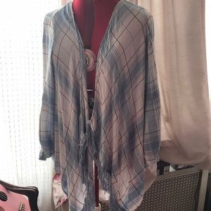 Light blue plaid kimono